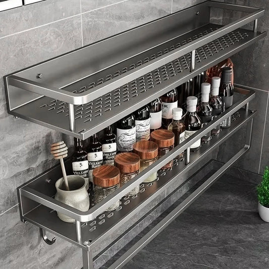 Aluminum Wall-Mounted Shelf | Spice & Bathroom Organizer Rack Wall Mounted Shelf Peaceful Pleasures Health and Wellness