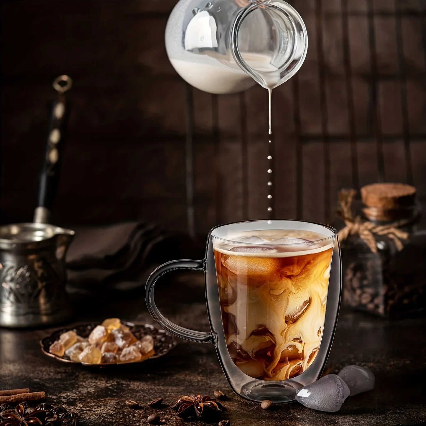 KEMORELA 350ml Double Wall Glass Coffee Mugs with Handle | 2/4/6 Pack