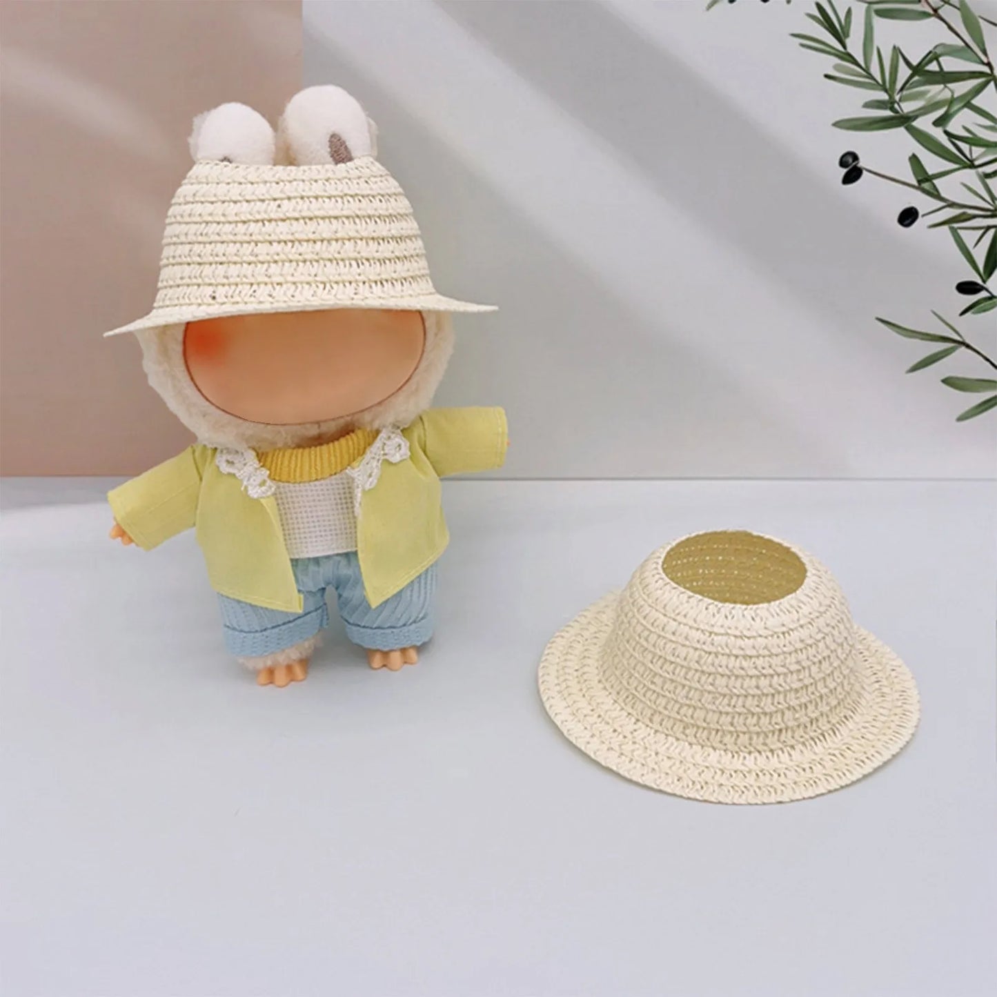Colored Empty Straw Hat For Ropa Labubu Lovely Little Doll Accessories Cute Hat Decoration Peaceful Pleasures Health and Wellness Beige One Size