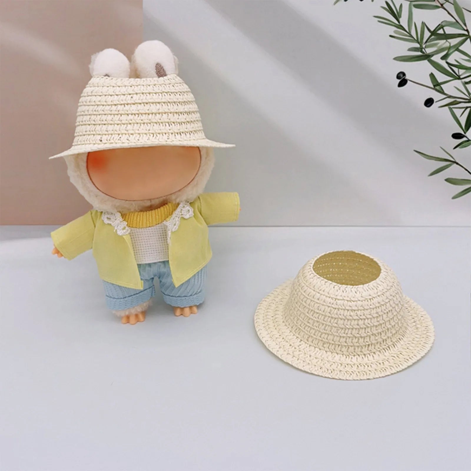 Colored Empty Straw Hat For Ropa Labubu Lovely Little Doll Accessories Cute Hat Decoration Peaceful Pleasures Health and Wellness Beige One Size