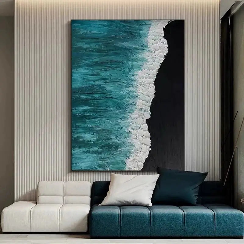 Pure Handmade Oil Painting, Starry Sea, Black and White Texture, Living Room Decoration, Corridor, Sofa Background Decoration Peaceful Pleasures Health and Wellness No frame 120cmx240cm
