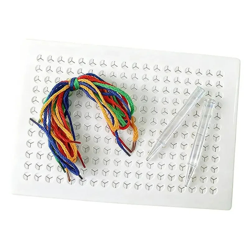 Handmade Kids DIY Threading Board Toy Colorful Grid Puzzle Rope