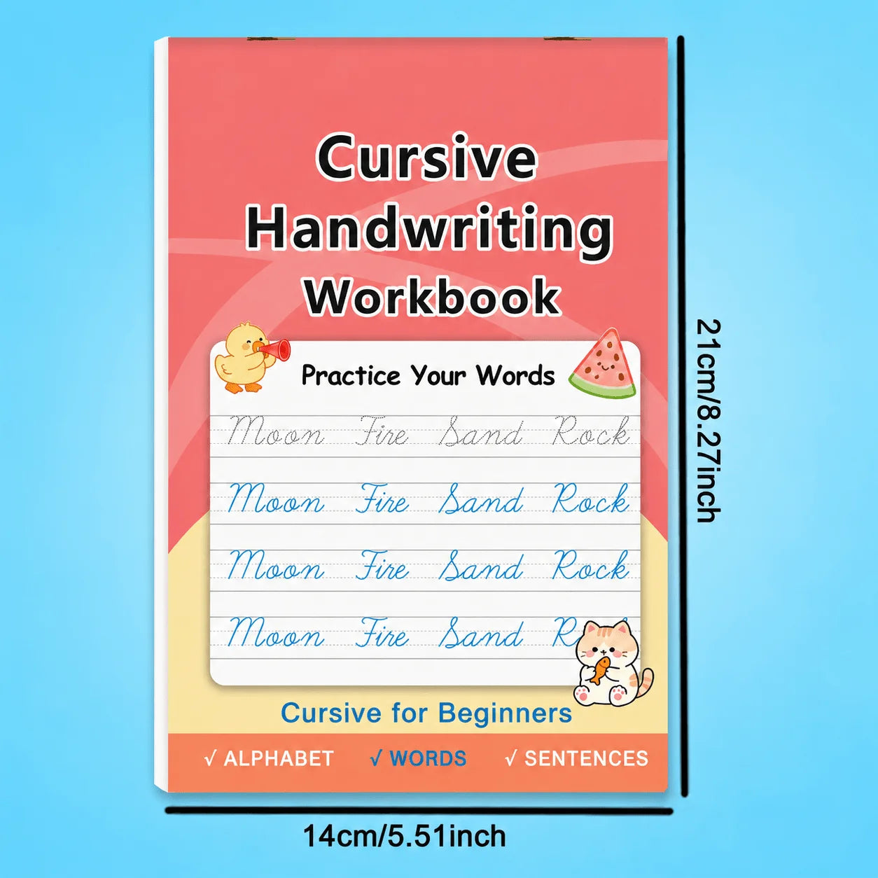 Beginner Cursive Handwriting Workbook 32 Pages Words Sentences