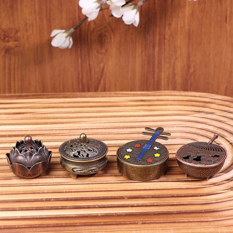 Mini Antique Pocket Incense Burner | Chinese Hollow Zinc Alloy Decor