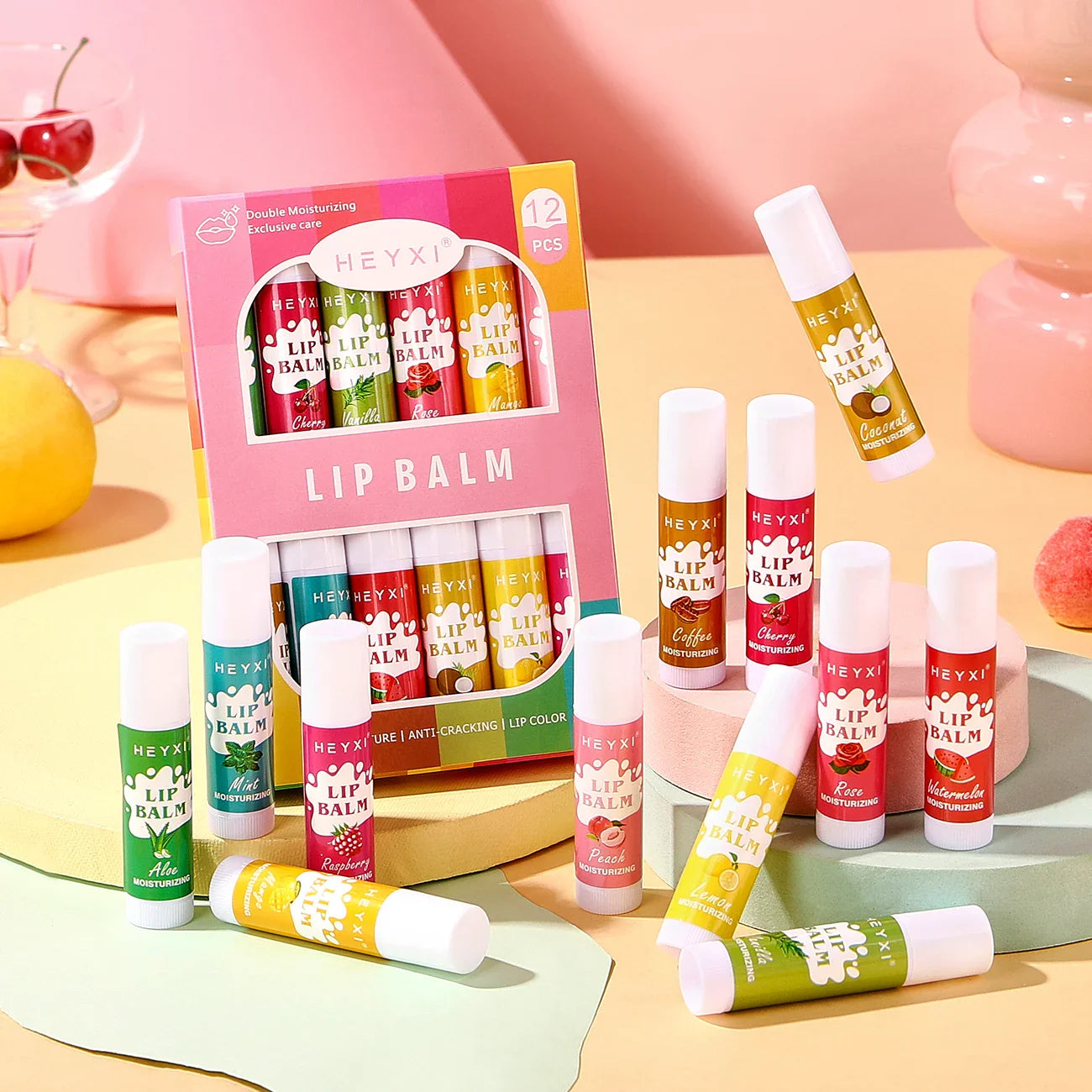 12-Piece Fruity Lip Balm Gift Set – 24Hr Moisturizing Lip Care