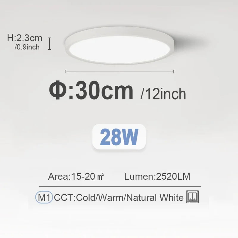 Ultra-Thin LED Ceiling Light 23/30cm | Dimmable Remote