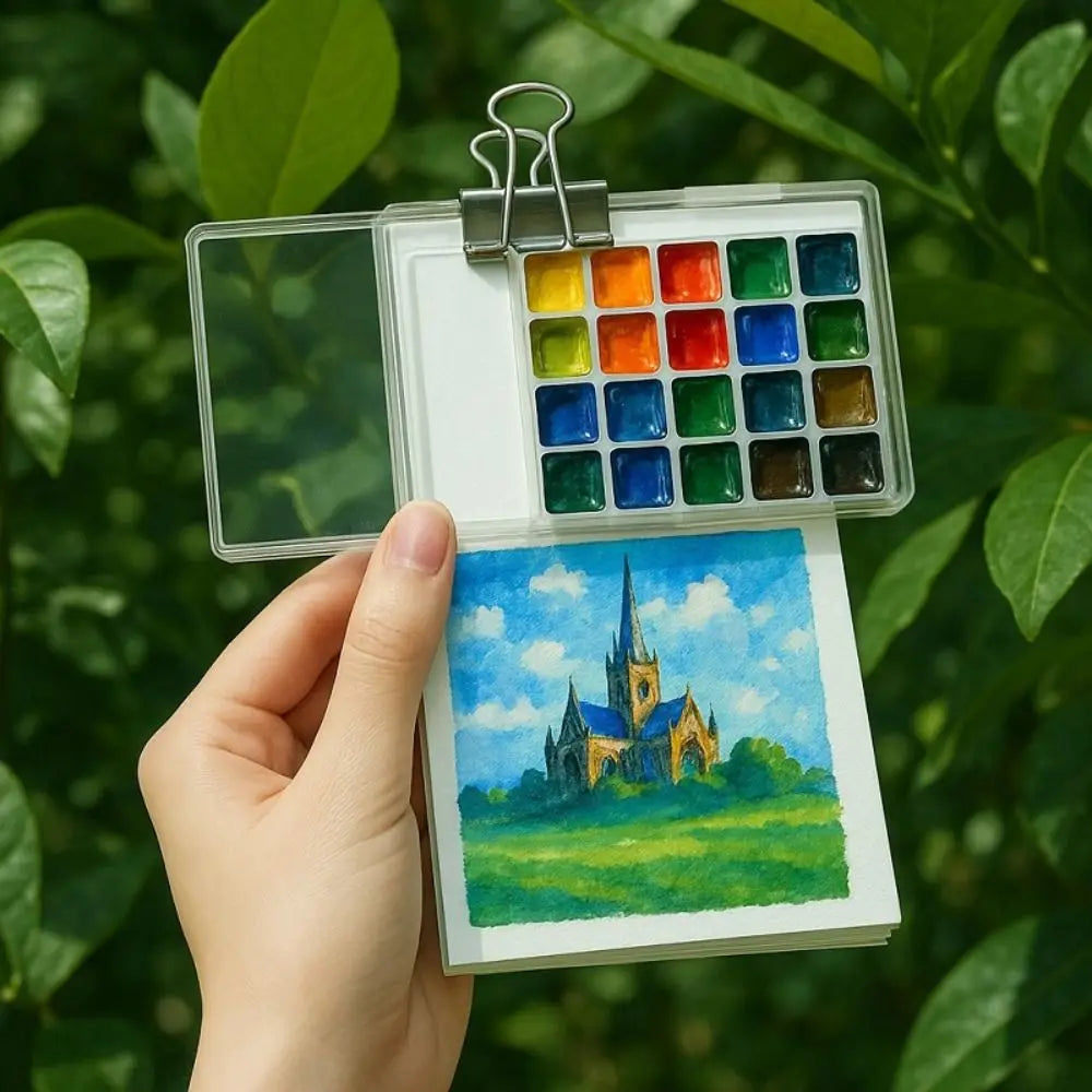 10/21 Grid Watercolor Paint Palette Foldable Mini Paint Pigment Box Waterproof Portable Travel Painting Tray Travel Peaceful Pleasures Health and Wellness