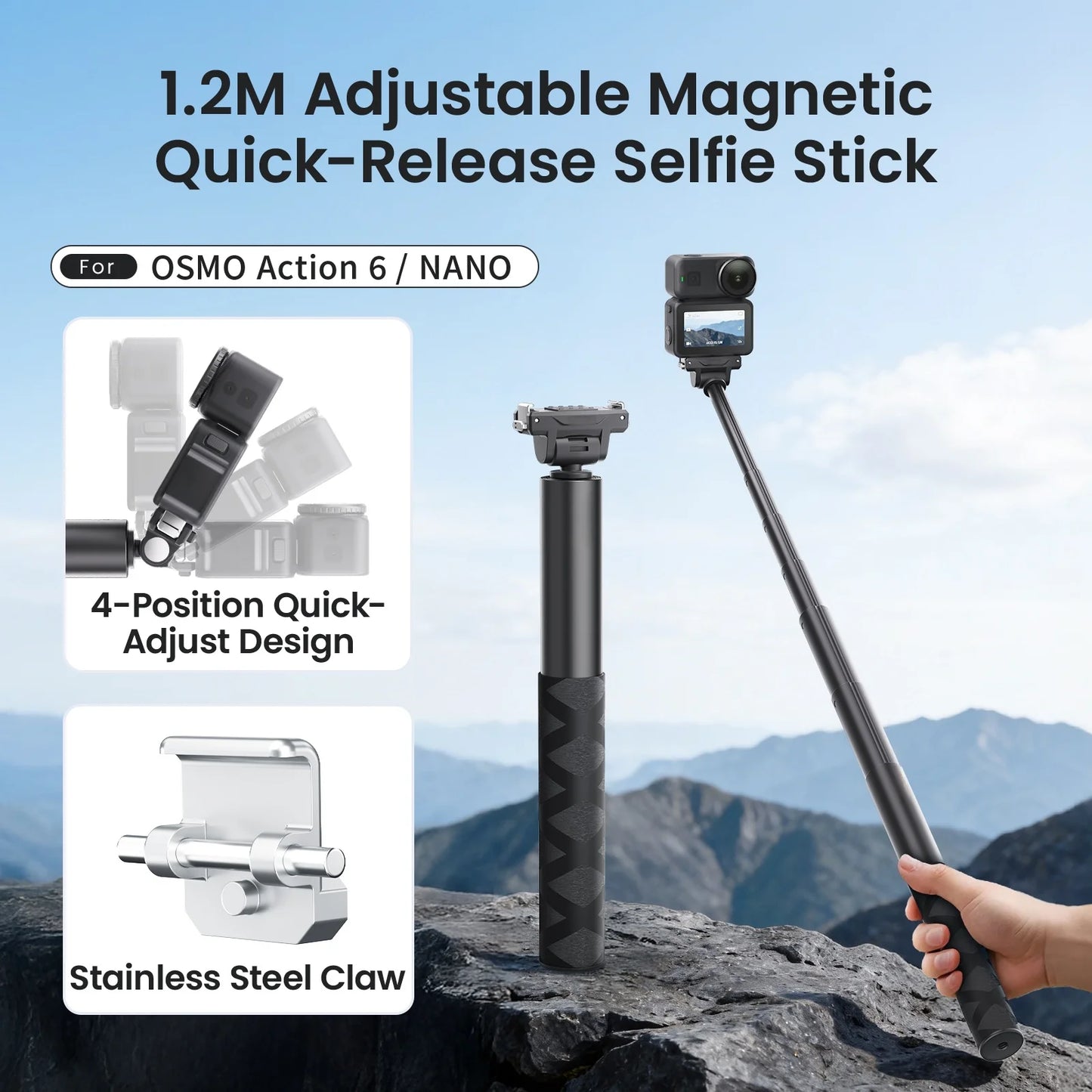 For DJI OSMO Action 6/NANO/OSMO 360/Action 5Pro/4/3 Adjustable Dual-Direction Quick-Release Selfie Stick Sports Camera Parts Peaceful Pleasures Health and Wellness