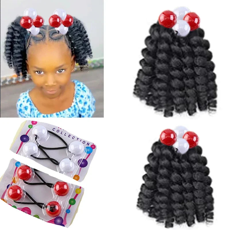 2PCS Hair 2024 New Little Girls Braided Ponytails with Beads Kids Girls Hair Bow Glitter Shinny Shining with Big Balls Bubbles Peaceful Pleasures Health and Wellness beads 3