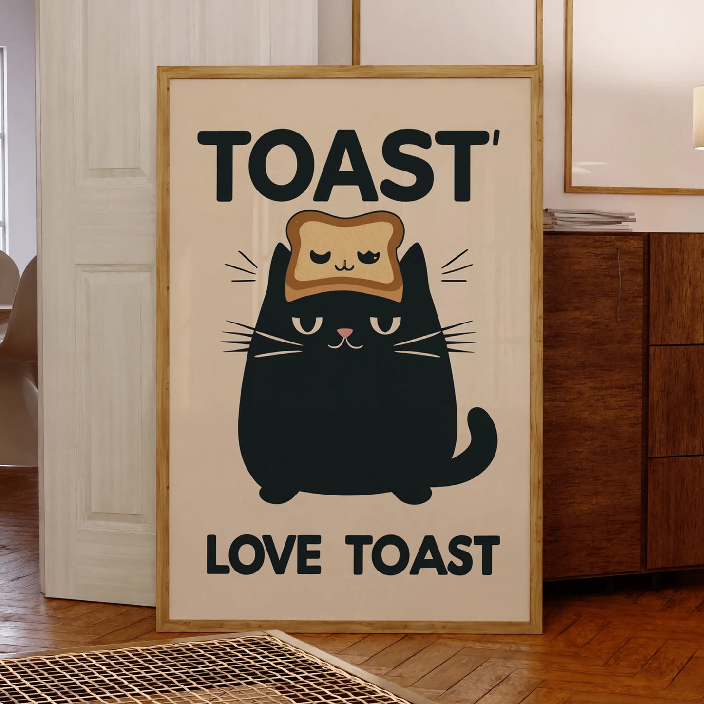 Black Cat Breakfast Toast Canvas Wall Art Print | Home Decor