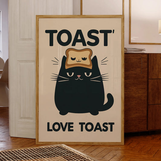 Black Cat Breakfast Toast Canvas Wall Art Print | Home Decor Canvas Wall Art Peaceful Pleasures Health and Wellness
