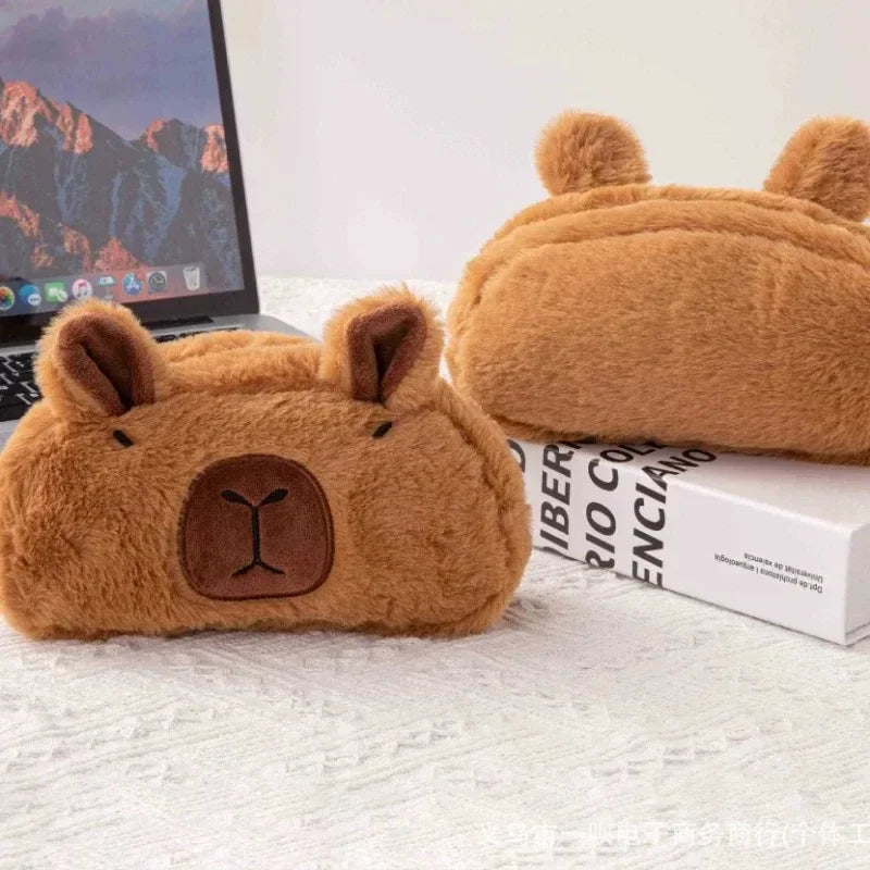 Kids Cute Capybara Plush Pencil Case – Large Capacity Pouch