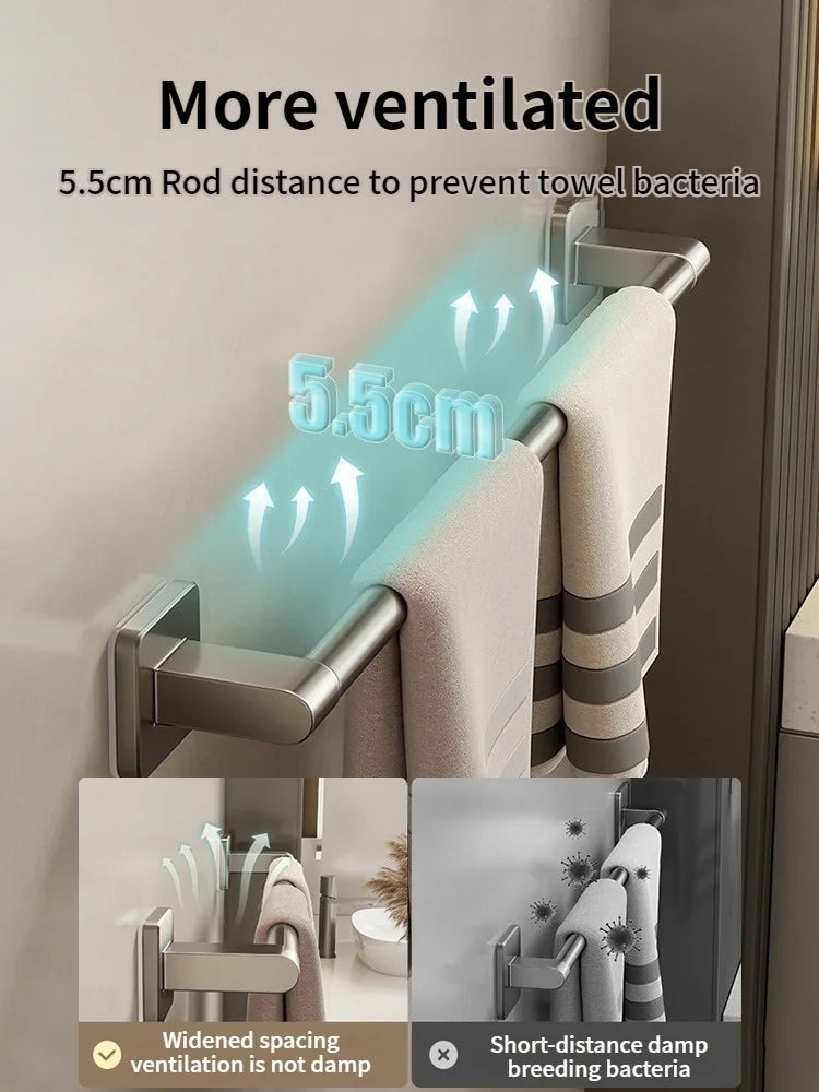 No-Drill Adhesive Towel Bar & Hook Rack – Bathroom & Kitchen