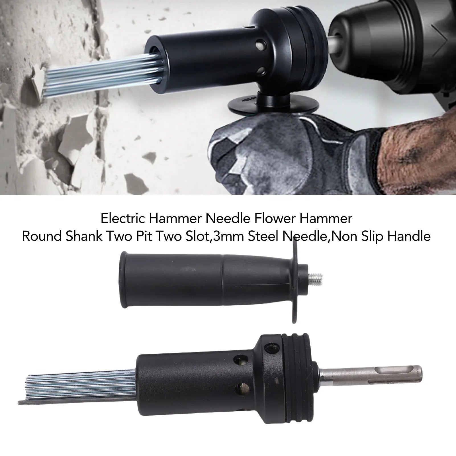 Electric Hammer Needle Scaler Attachment Round Shank 2 Pit 2 Slot Electric Hammer Needle Adapter for Rusting Removal Chiseling Peaceful Pleasures Health and Wellness