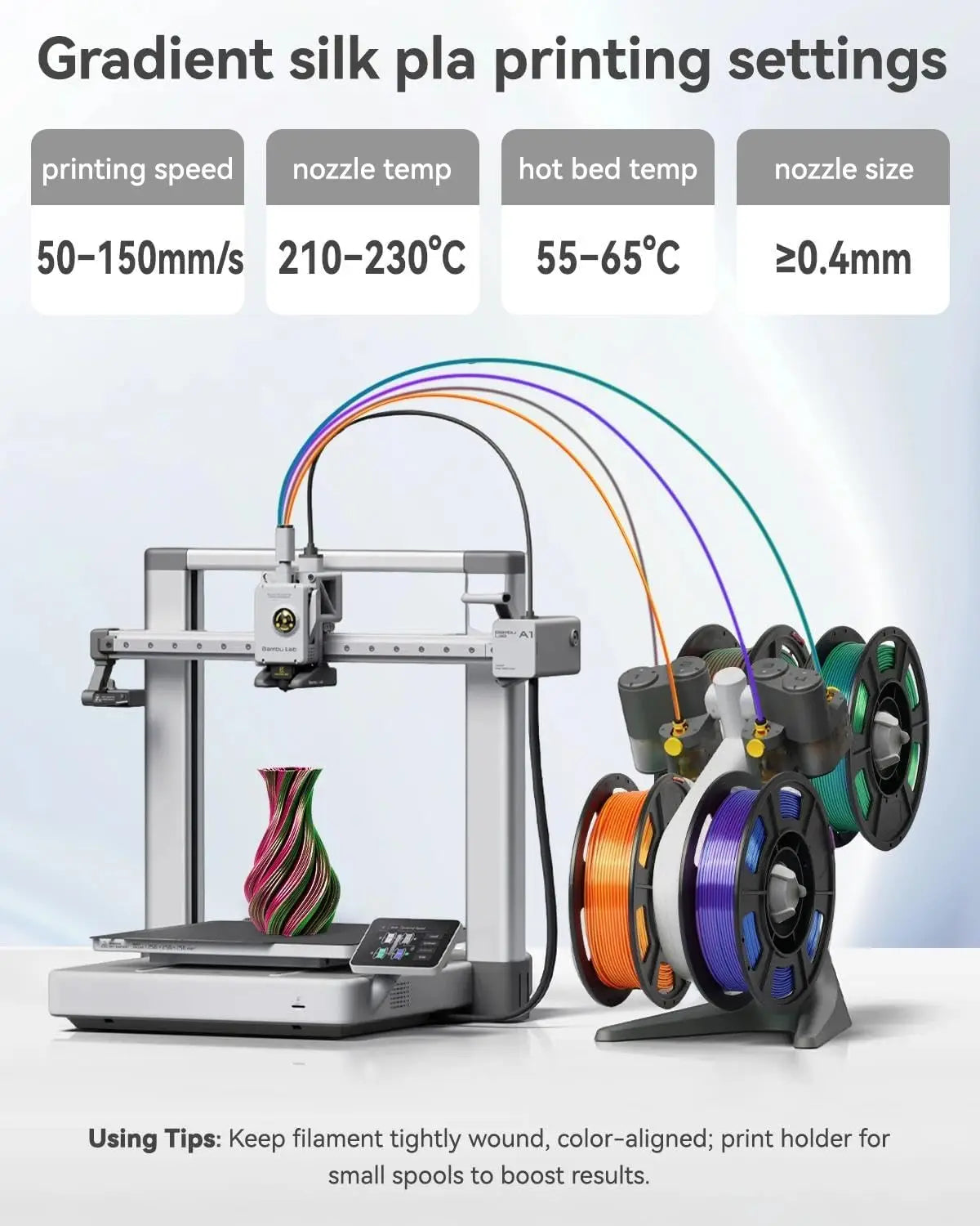 Dual Color Silk PLA Filament 1.75mm – 4×250g Spools FDM