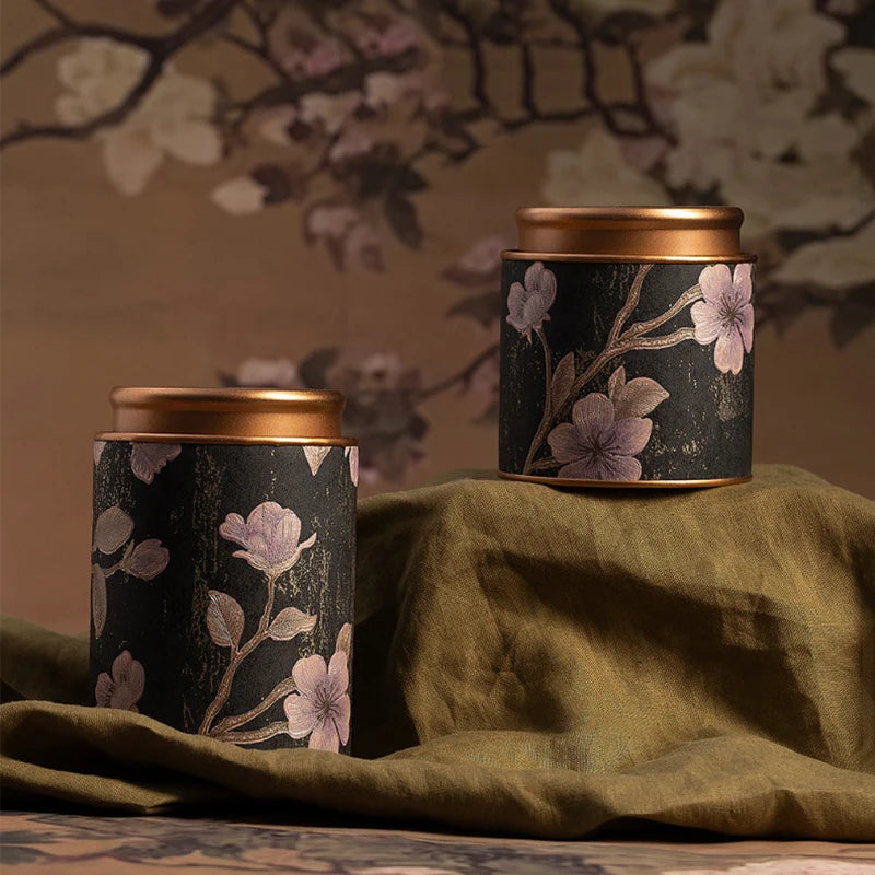Chinese Floral Round Tea Tin Canister | Airtight Storage Box
