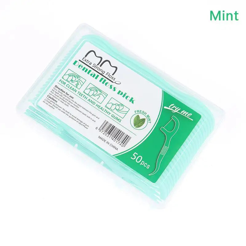 50 Sticks/Box Fruit Flavored Dental Floss Stick, With 4 Flavors To Choose From, Cleaning Tool For Gaps Between Teeth Peaceful Pleasures Health and Wellness Mint