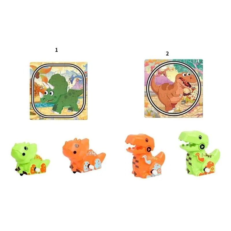 Dinosaur Puzzle & Windup Track Play Set for Kids | Toy Gift