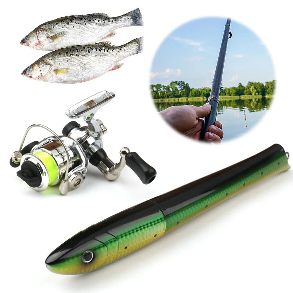Portable Fish Shaped Fishing Rod Pole Reel Mini Pocket Pen Fishing Rod with Reel Fishing Pole with Reel Fishing Accessories Peaceful Pleasures Health and Wellness