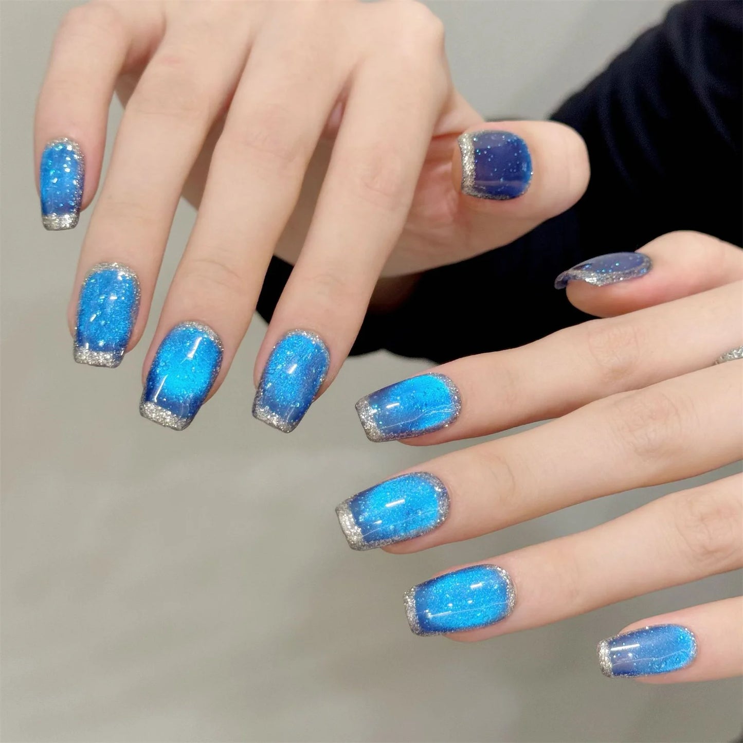 10pcs French Press On Nails | Cat's Eye Diamond Design
