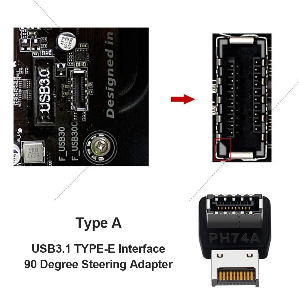 USB 3.1 Type-C 90° Internal Header Adapter – Type-E Converter
