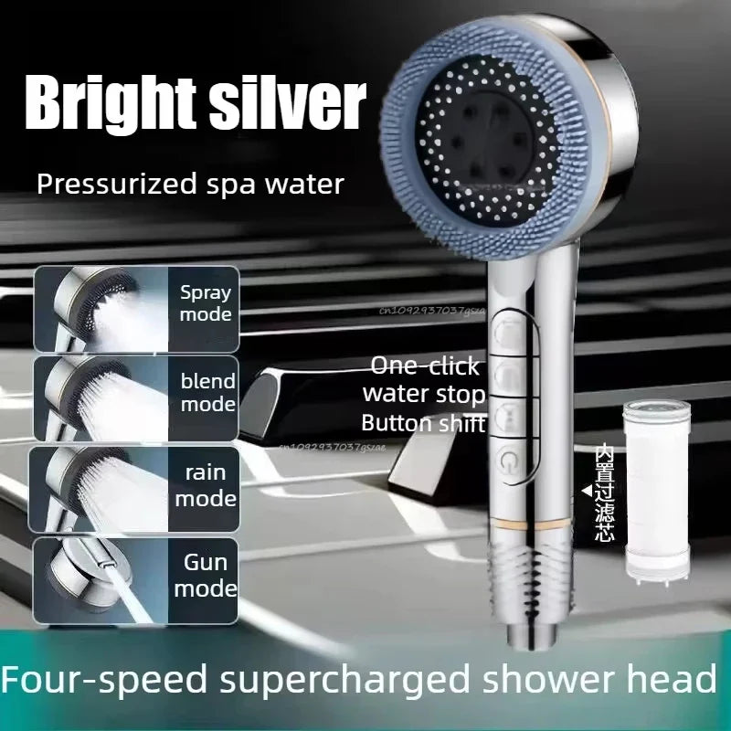 Gold Handheld Rain Shower Head Set – 4-Mode Water Saving
