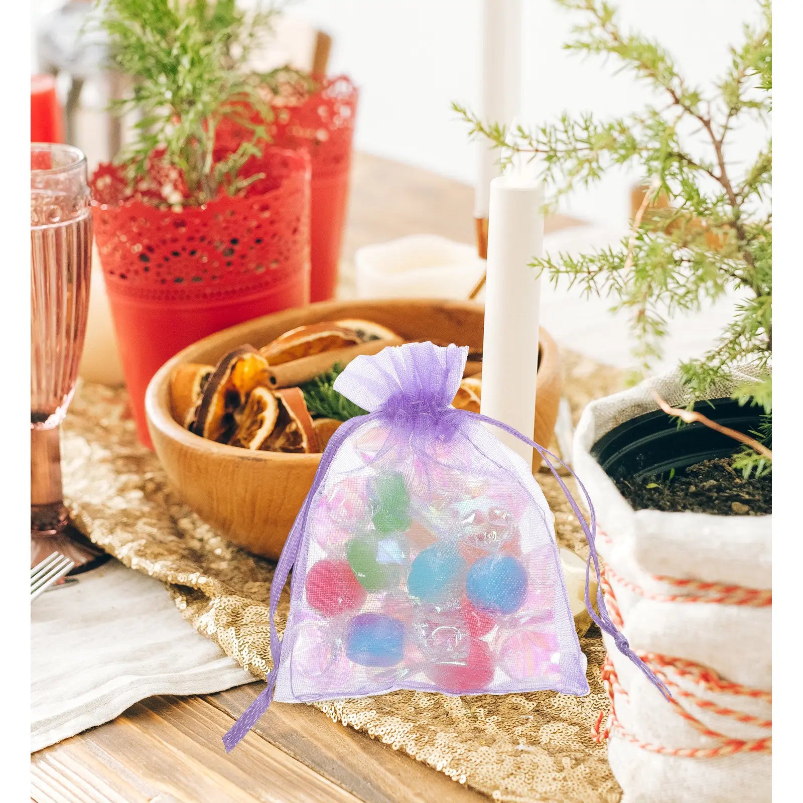 50 Pcs Gift Bag Jewelry Packaging Pouches Drawstring Bags Small Sachets for Business Sheer Organza Peaceful Pleasures Health and Wellness
