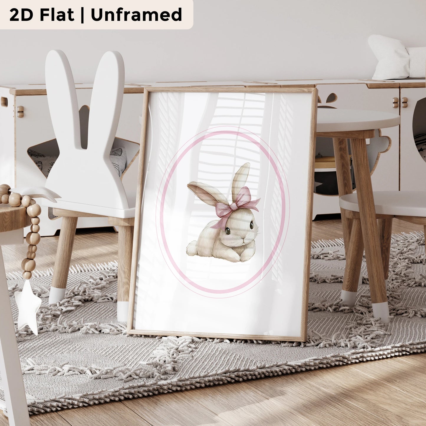 3-Piece Cartoon Pink Rabbit Canvas Wall Art Print | Kids Room