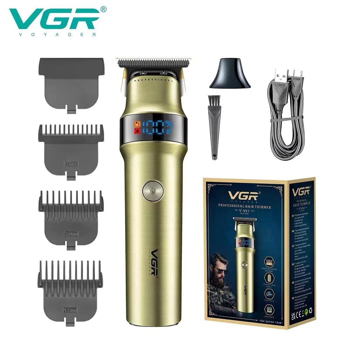 VGR 991 Hair Trimmer Professional Hair Clipper LED Rechargeable Clipper Barber Travel Lock Clipper Electric Trimmer for Men Peaceful Pleasures Health and Wellness 991 usb