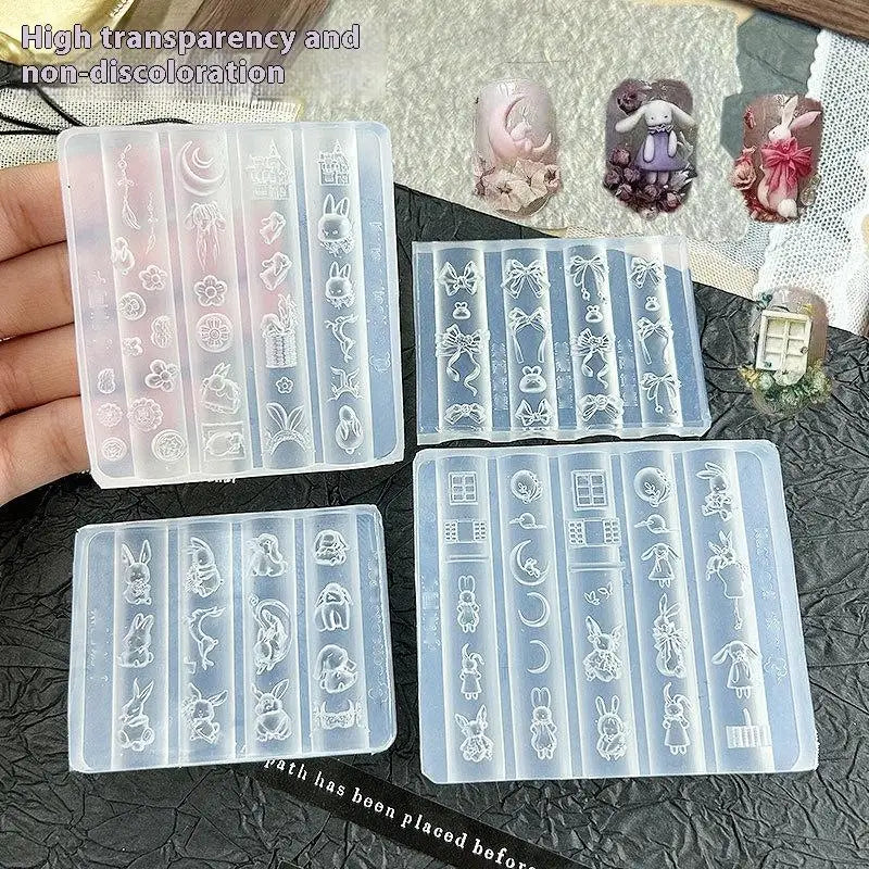 Cartoon Rabbit Bow Nail Art Silicone Mold Stamp DIY Manicure Tools for Nail Decoration Relief Accessory Peaceful Pleasures Health and Wellness