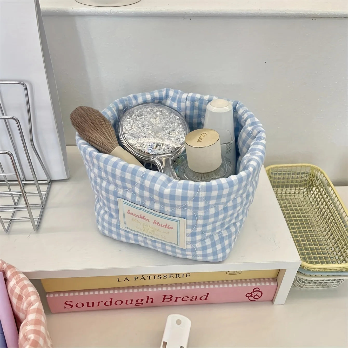 Foldable Checkered Heart Storage Basket | Quilted Organizer