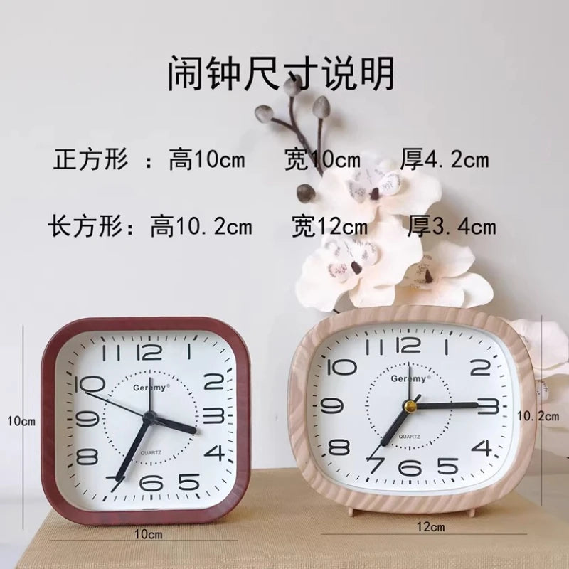 Simple retro imitation wood grain alarm clock - home desktop square clock ornament - student large digit bedside clock Peaceful Pleasures Health and Wellness