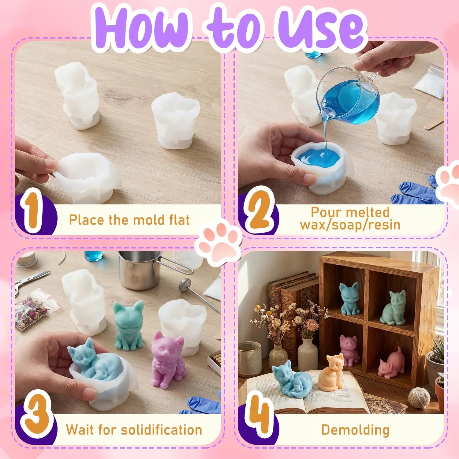 6 Pcs Mini Cat Silicone Molds 3D Cute Kitten Resin Candle Soap Mold for DIY Craft Home Ornament Gift Party Decoration Peaceful Pleasures Health and Wellness