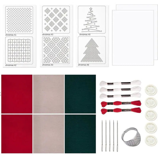 A36T-Water Soluble Embroidery Pattern Sashiko Thread, Merry Christmas Kitsashiko Kit For Beginners, Thimble Fabric, Hand Quiltin Peaceful Pleasures Health and Wellness As Shown