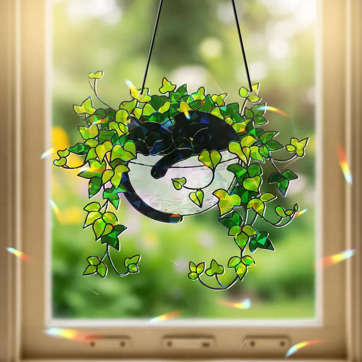 Black Cat Acrylic Suncatcher Plant Pot Window Hanging Decor