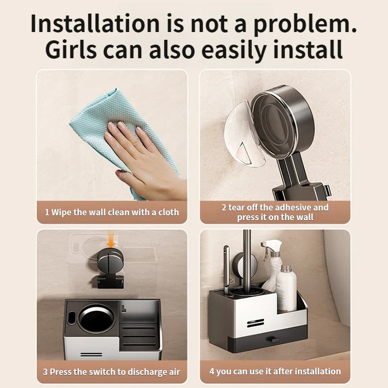 Wall-Mounted Toilet Brush & Holder | Suction Cup, No Drilling