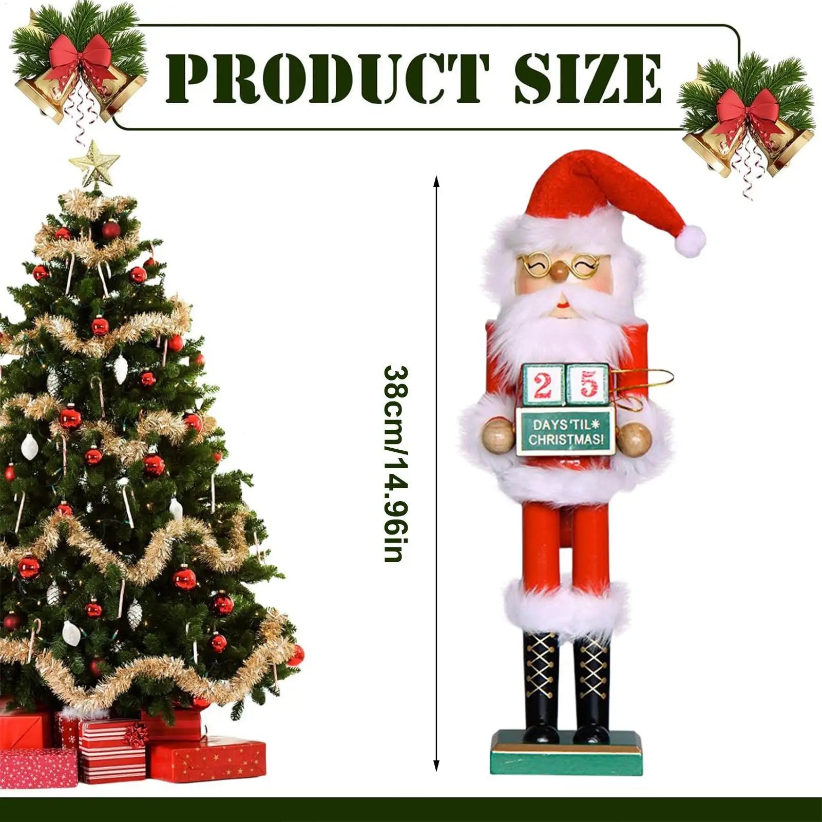 14.96" Wooden Santa Nutcracker Christmas Decor & Countdown Christmas Nutcracker Figurine Peaceful Pleasures Health and Wellness