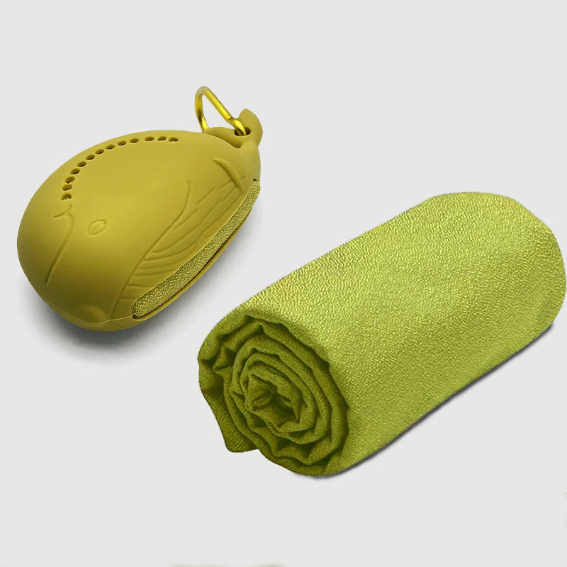Cute Little Whale Sports Quick-drying Towel Cold Sensation Towel Sweat-absorbing Portable Silicone Towel for The Gym Peaceful Pleasures Health and Wellness Green 30x80cm
