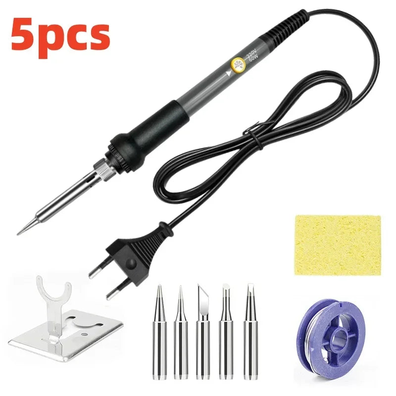 60W Adjustable Electric Soldering Iron – 110V/220V DIY Repair Peaceful Pleasures Health and Wellness 5pcs set EU