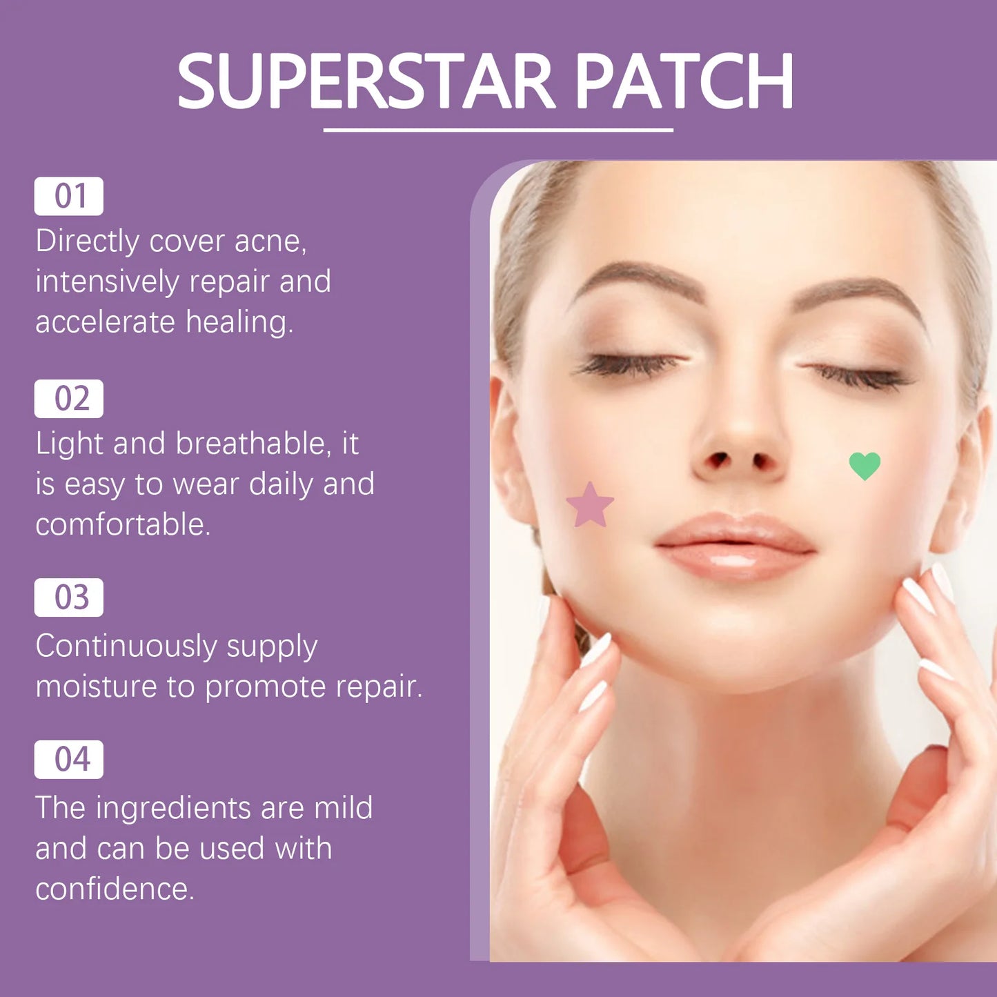 216PCS Starry Multicolor Pimple Patches Facial Cleansing Concealing Acne Blackhead Removal Skincare Hydrocolloid Pimple Patches Peaceful Pleasures Health and Wellness