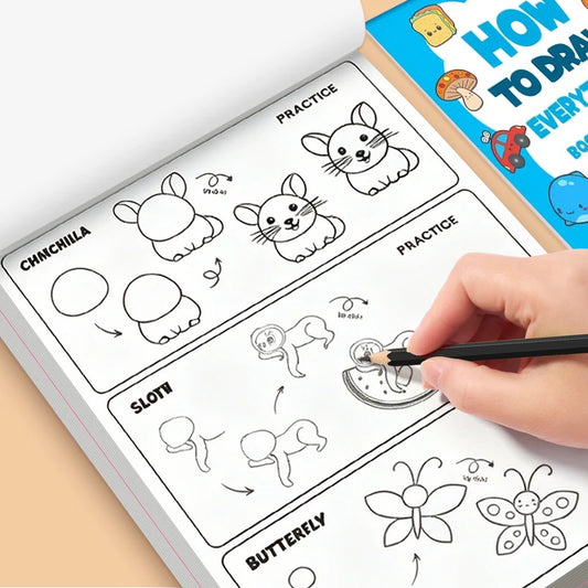 32-Page Step-by-step Drawing Book Exercise Featuring 96 Animal Peaceful Pleasures Health and Wellness