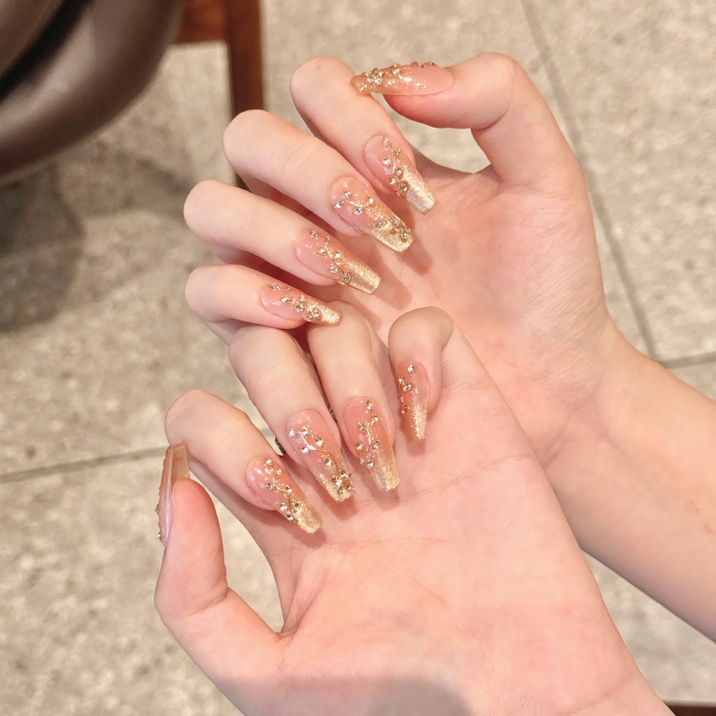Champagne Cat Eye Press-On Nails Gradient Shimmer | 10pcs