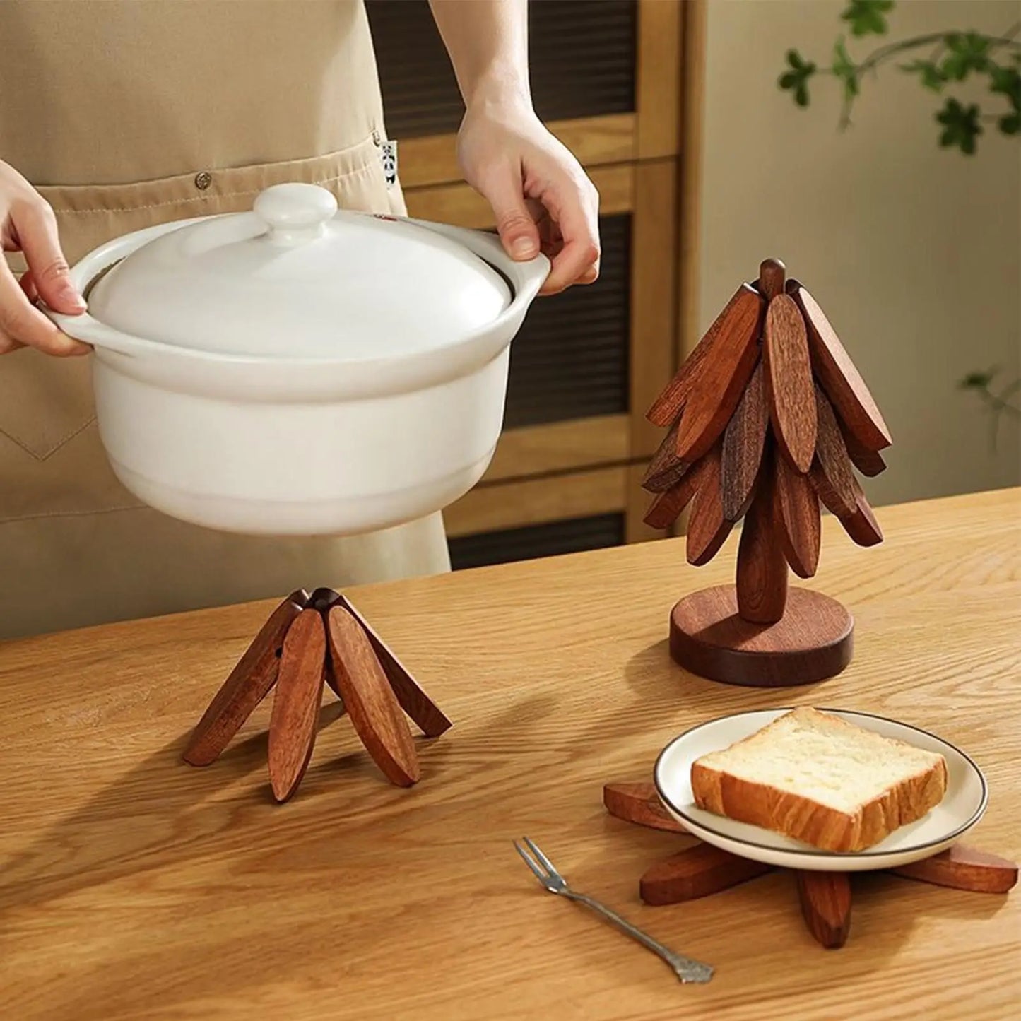 Natural Tree Trivet Set Foldable Aesthetic Placemat Foldable Christmas Tree Coasters For Hot Dishes Bowls Cups Drinks Teapots Peaceful Pleasures Health and Wellness