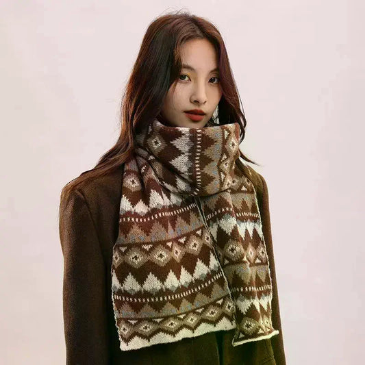 Women's Retro Jacquard Knit Winter Scarf – Thick & Warm Winter Knit Scarf Oasis Select