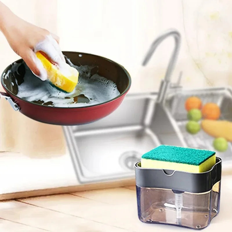 Dishwashing Cleaning Kit Portable Press Soap Dispenser Pot with Detergent Bottle Clean Cloth for Kitchen Peaceful Pleasures Health and Wellness