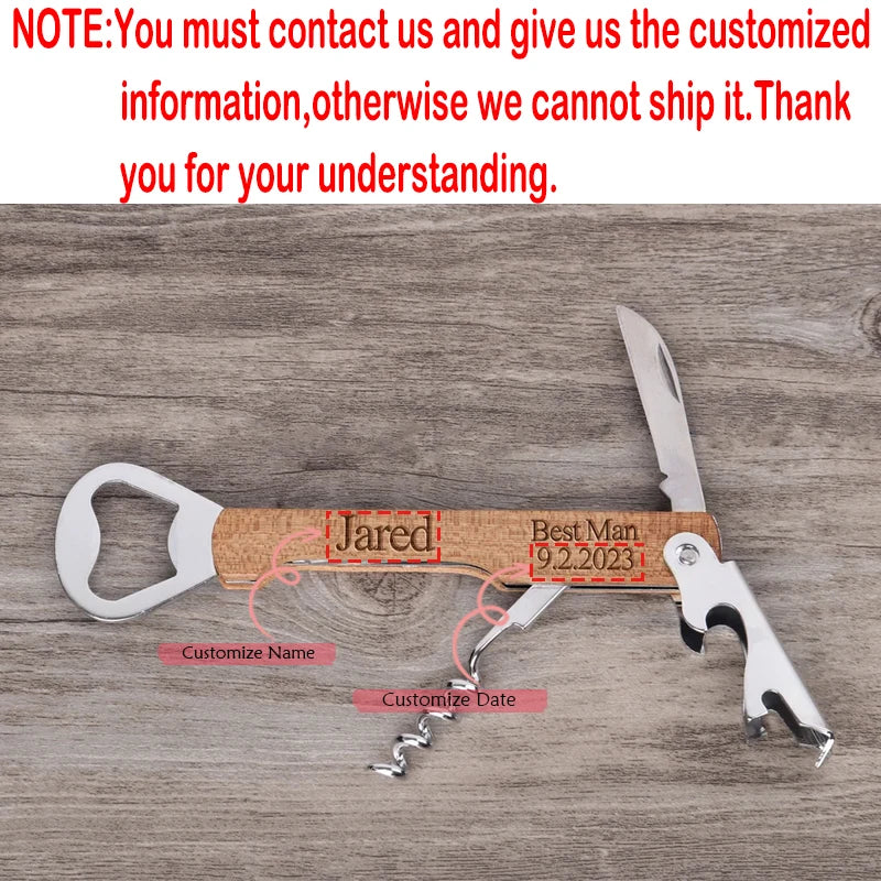 Personalized Engraved Wood Bottle Opener | Custom Wedding Favor