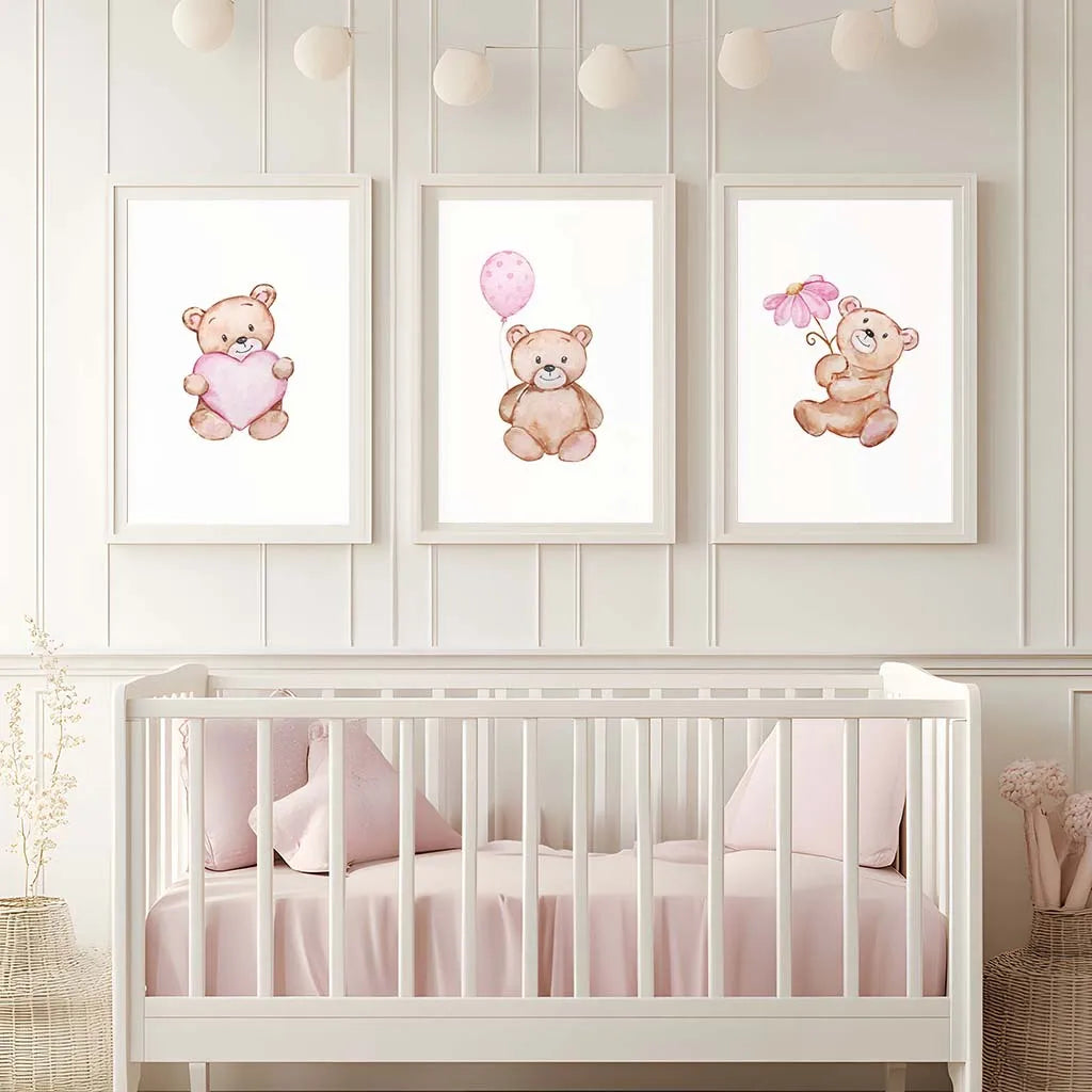 Nordic Teddy Bear Nursery Canvas Wall Art | Kids Room Decor Nursery Canvas Print Peaceful Pleasures Health and Wellness