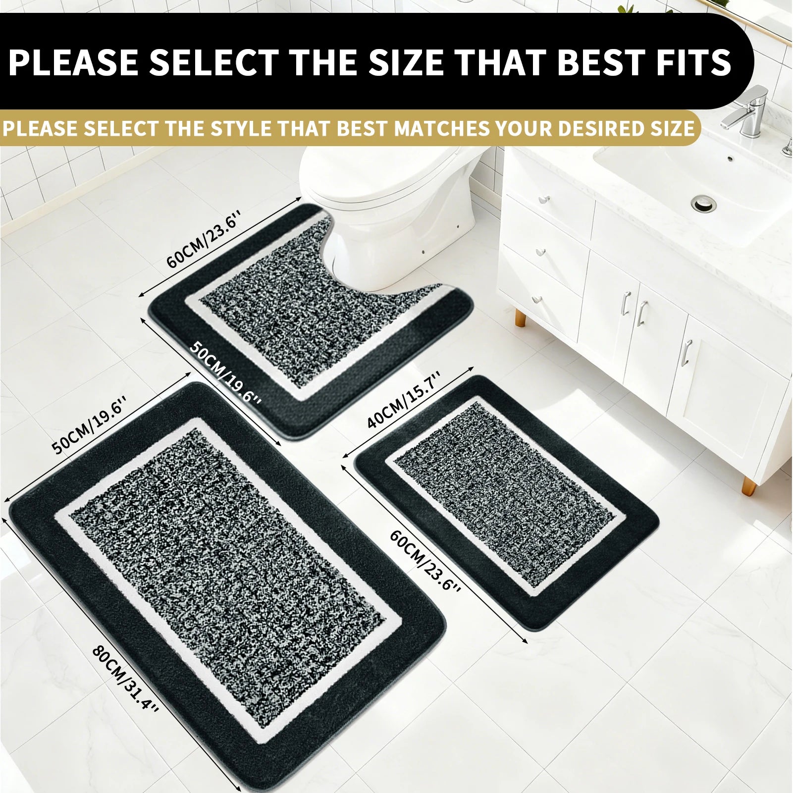 Microfiber Bathroom Closestool Carpet Waterproof Non-slip Quick Drying Machine Washable TPR Backing Medium Velvet Toilet Mats Peaceful Pleasures Health and Wellness