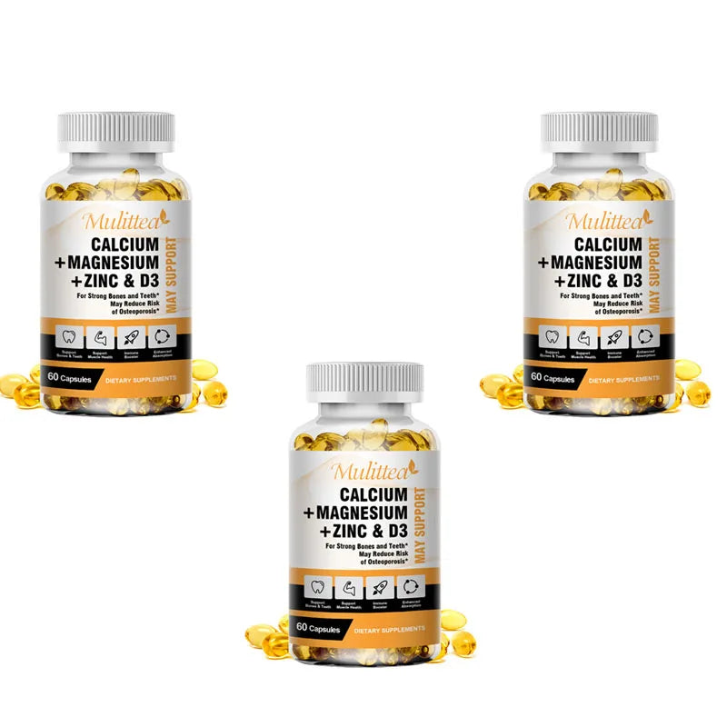 Mulittea Calcium Magnesium Zinc + Vitamin D3 Capsules – Bone & Immune Dietary Supplements Peaceful Pleasures Health and Wellness 60pcs 3bottles United States