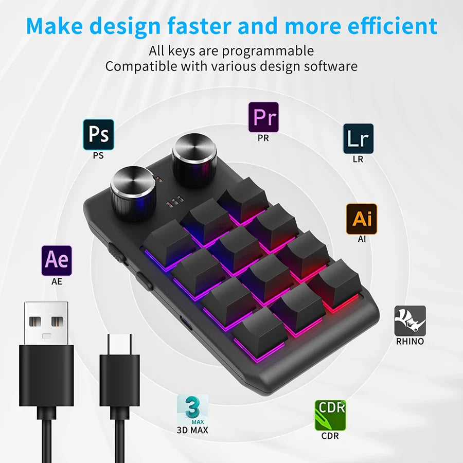 12-Key Macro Mechanical Keyboard Bluetooth 2.4G 3-Mode Macropad